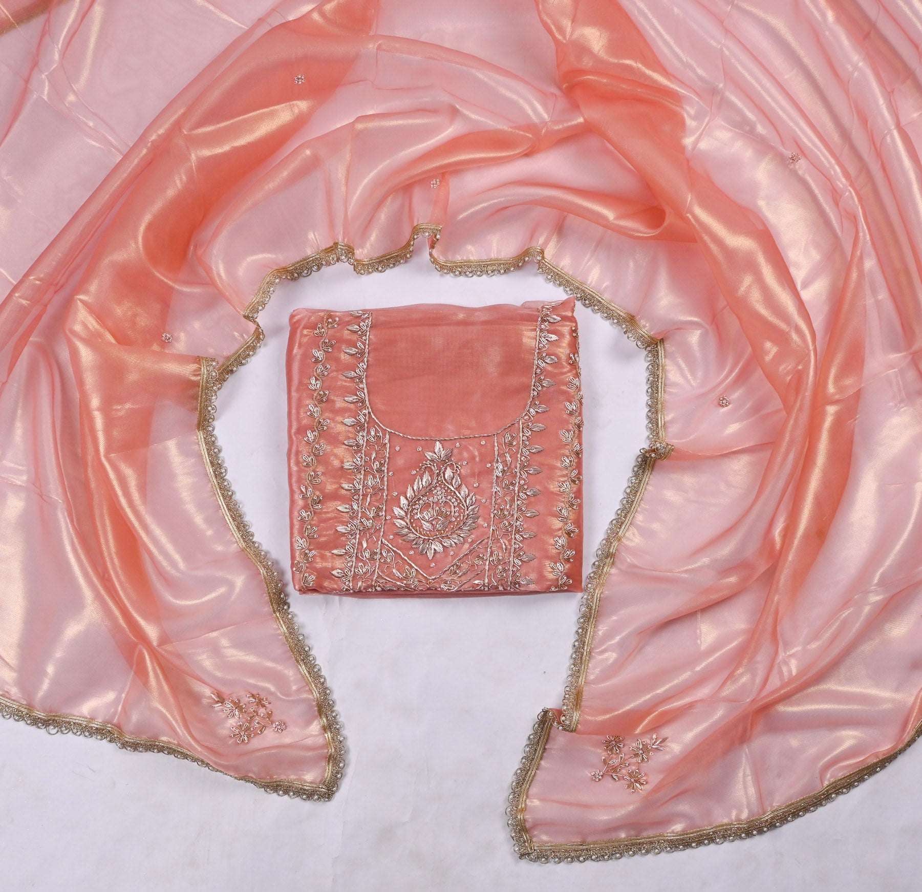 Sasha Silk Peach Unstitched Suit