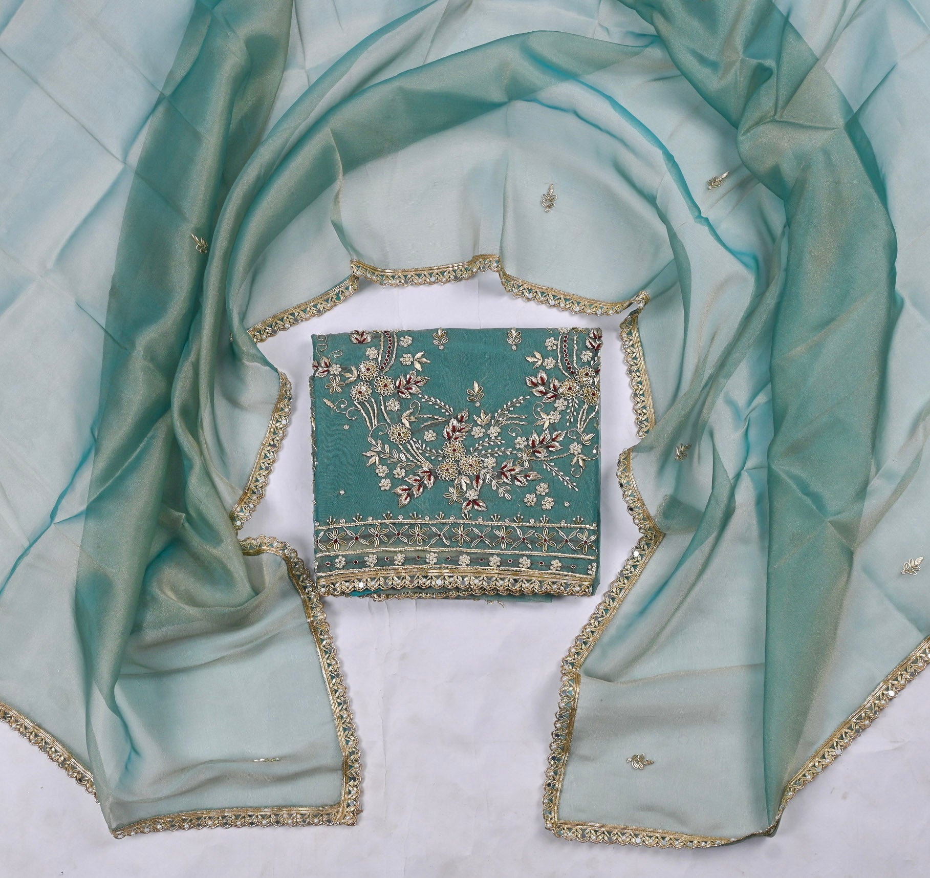 Shimmer Ferozi Unstitched Suit
