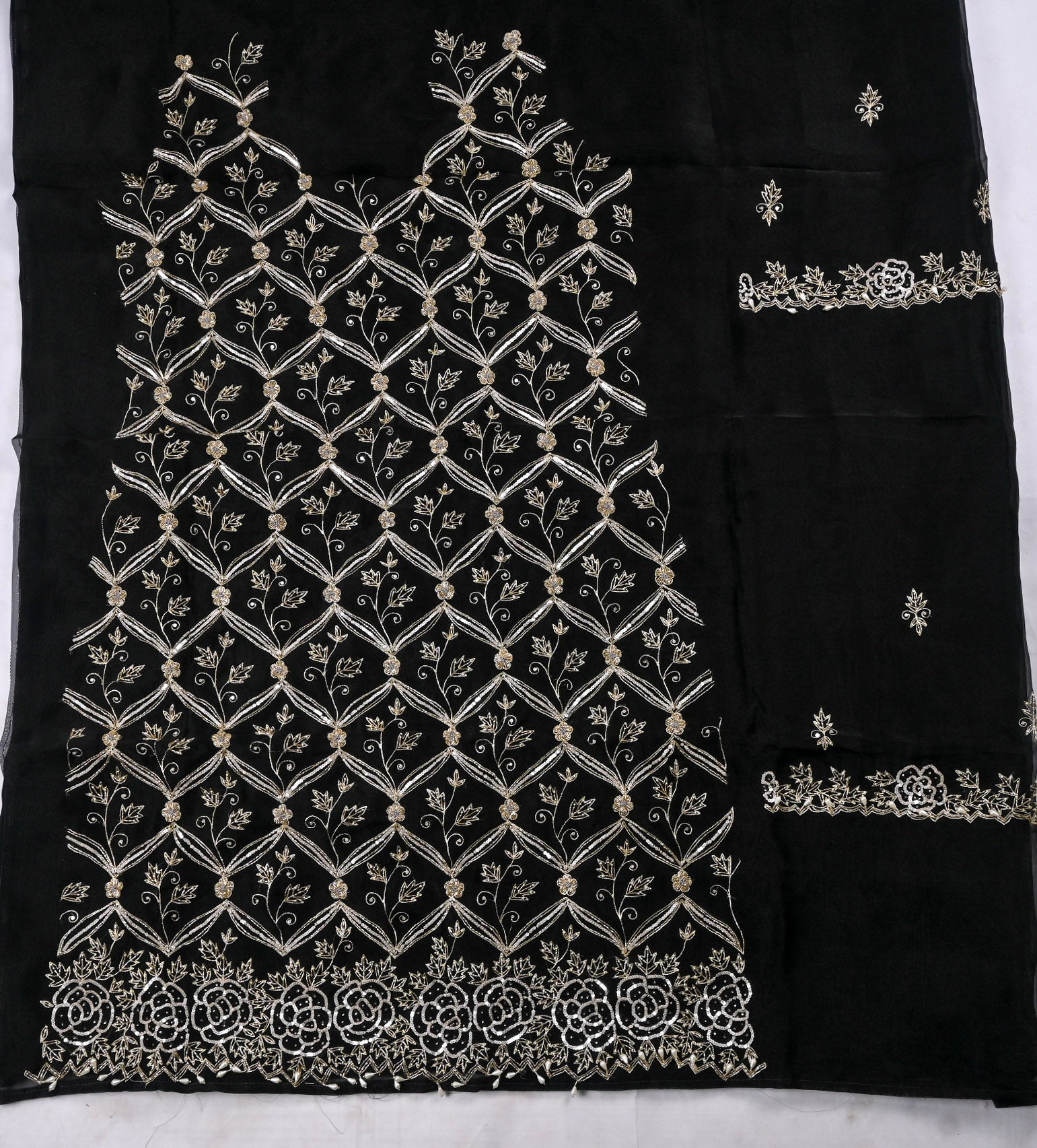 Glass Organza Black Unstitched Suit