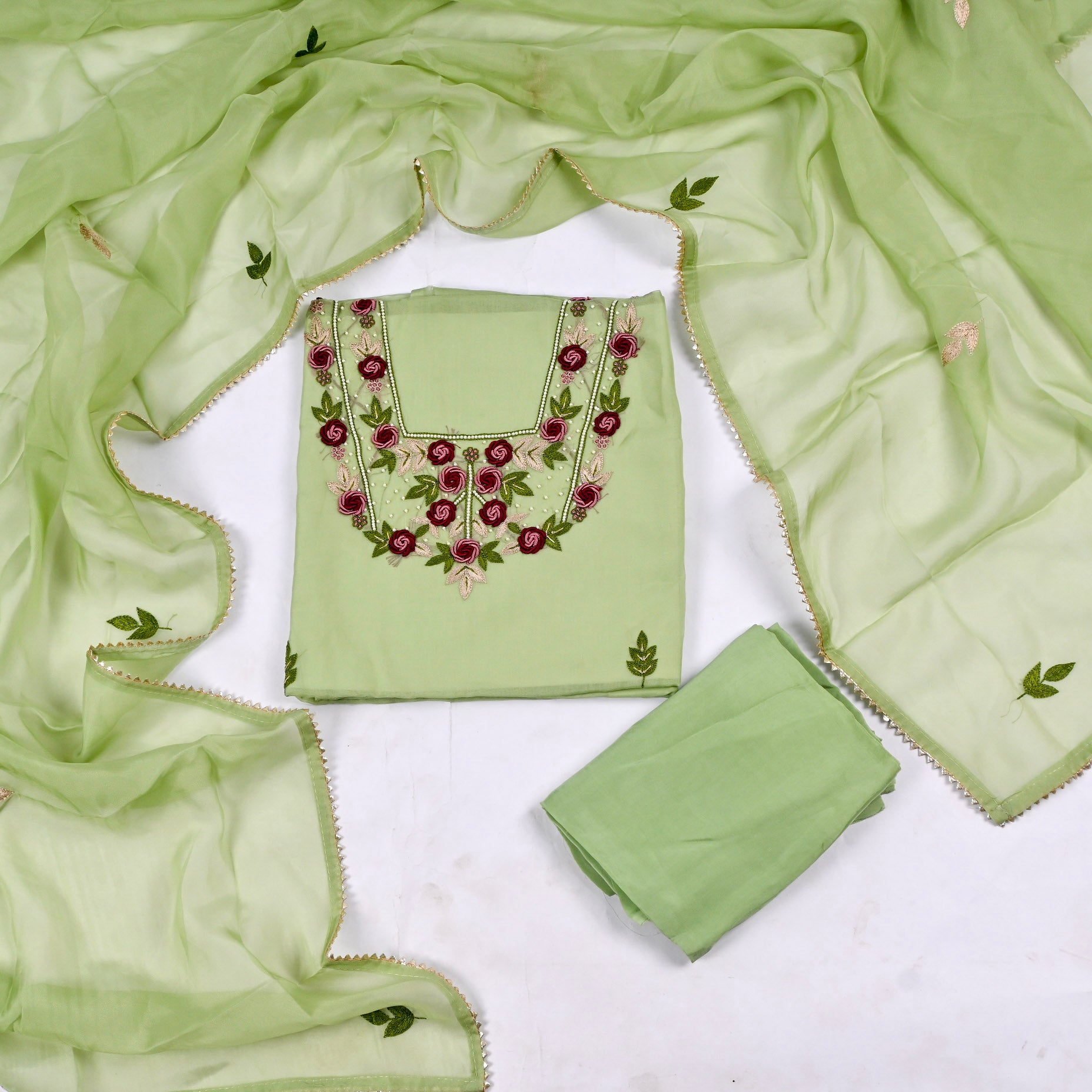 Organza Parrot Unstitched Suit