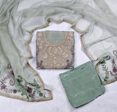 Crush Shimmer Pista Green Unstitched Suit