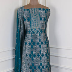 Banarasi Silk Blue Unstitched Suit