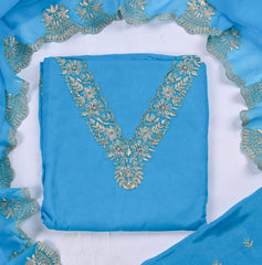 Organza Sky Blue Unstitched Suit