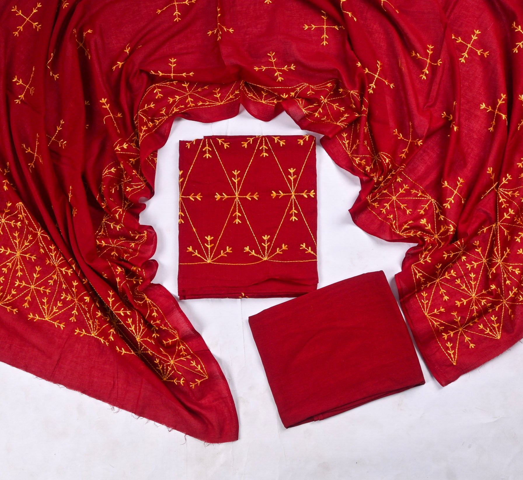 Mul Mul Maroon Phulkari Suit