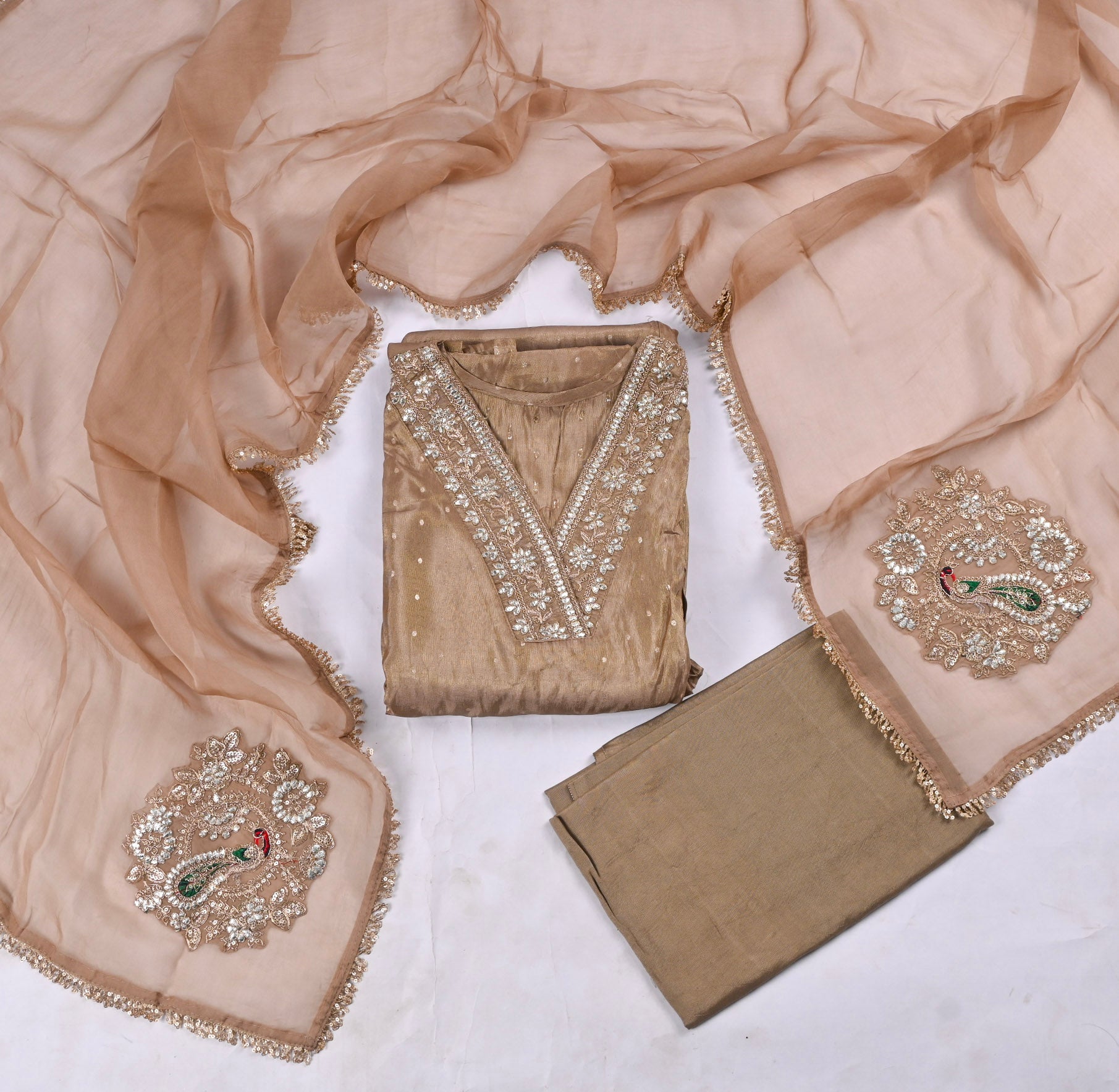 Banarasi Brown Unstitched Suit