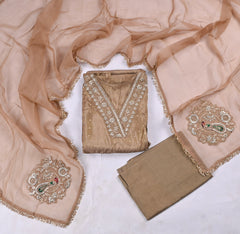 Banarasi Brown Unstitched Suit
