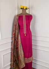 Crepe Silk Wine Unstitched Suit