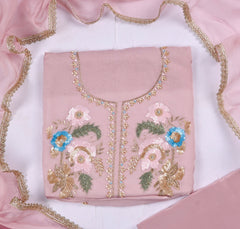 Organza Baby Pink Unstitched Suit