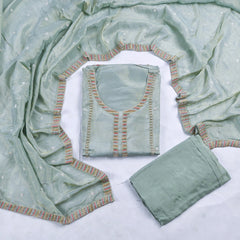 Shimmer Pista Green Unstitched Suit