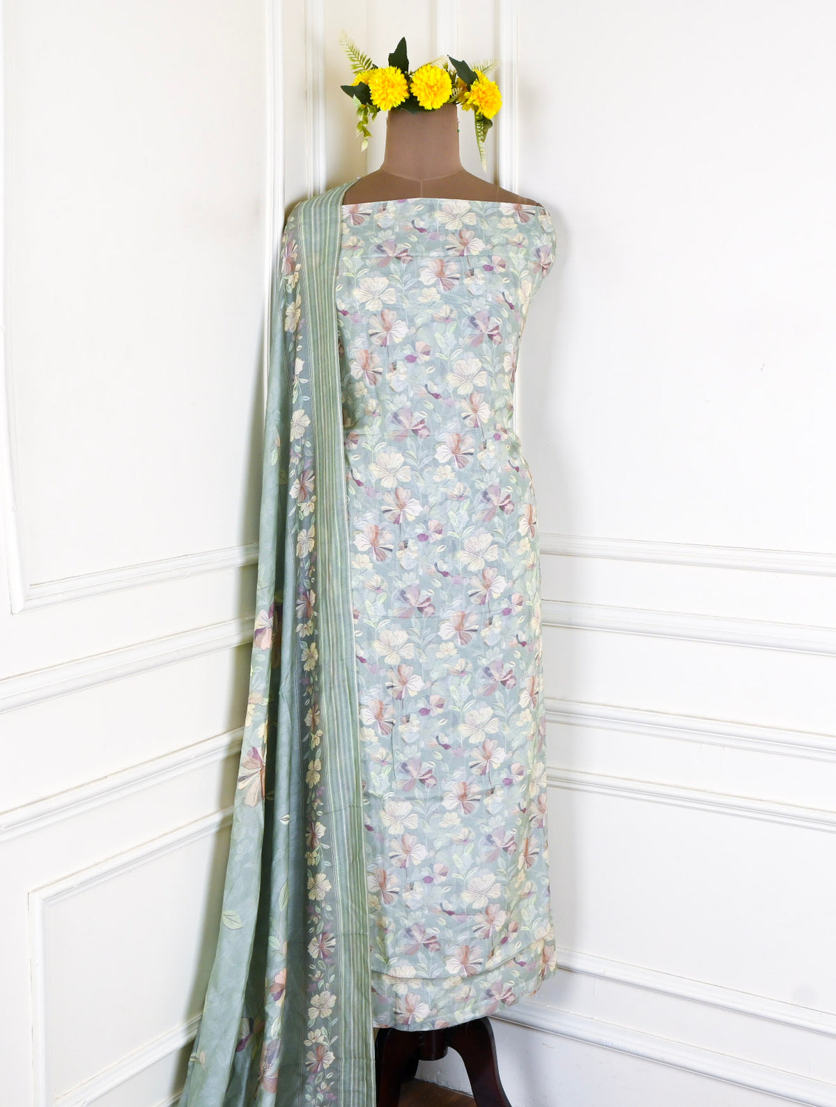 Muslin Mint Green Unstitched Suit