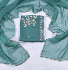 Organza Green Unstitched Suit