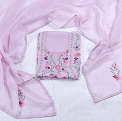 Organza Lavender Unstitched Suit