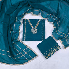Organza Peacock Blue Unstitched Suit