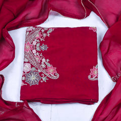 Organza Maroon Unstitched Suit