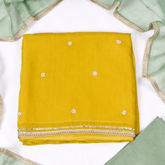 Twill Organza Mehandi Unstitched Suit