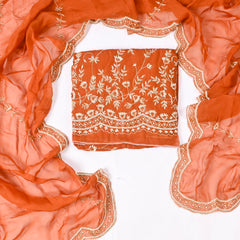 Organza Rust Unstitched Suit