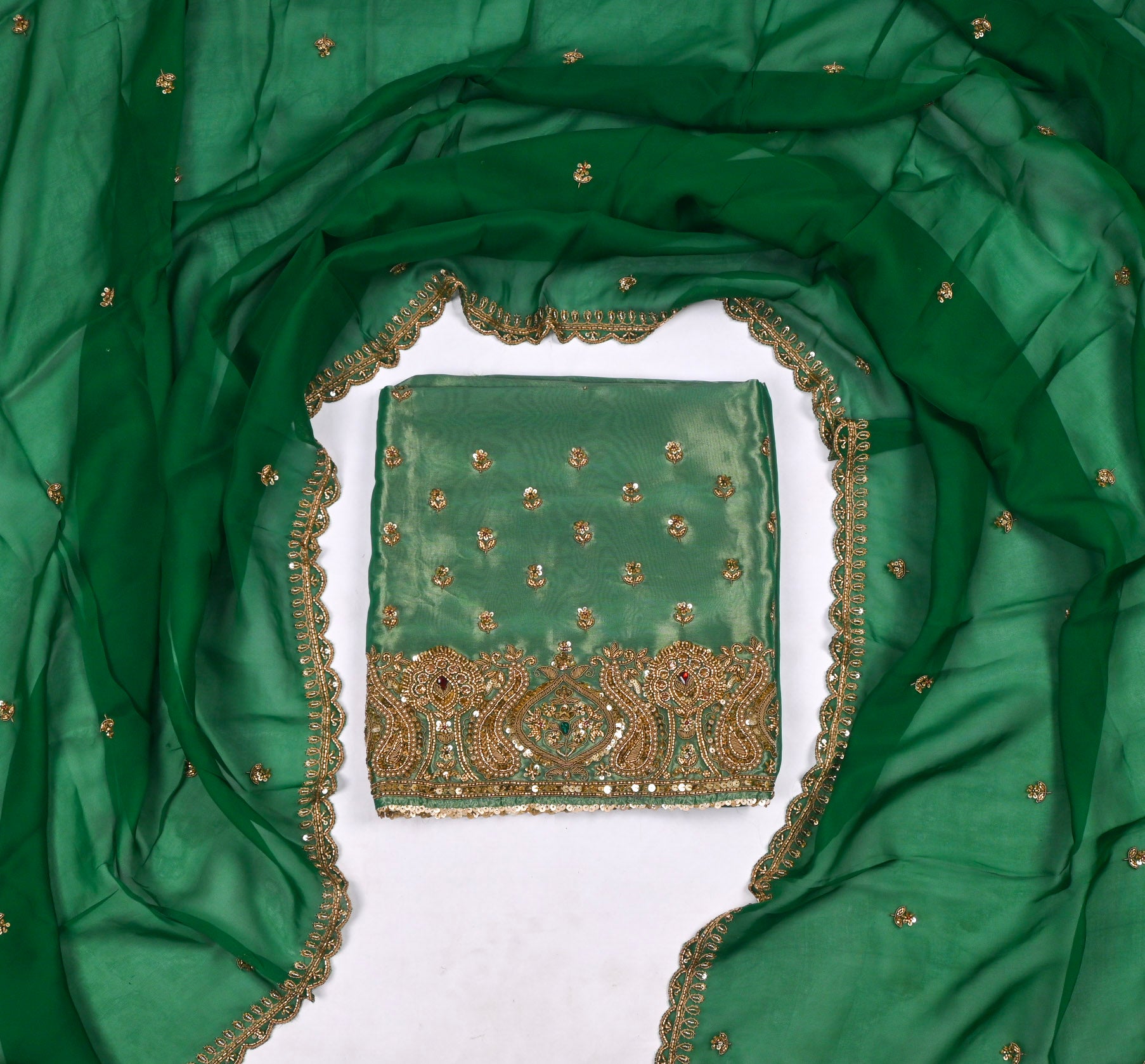 Shimmer Green Unstitched Suit