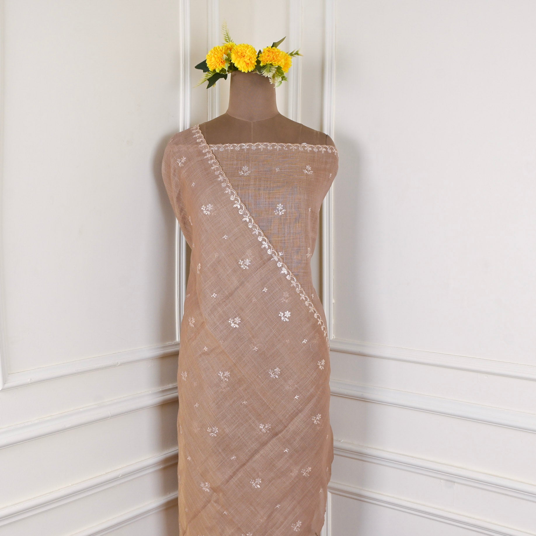 Linen Light Brown Unstitched Suit