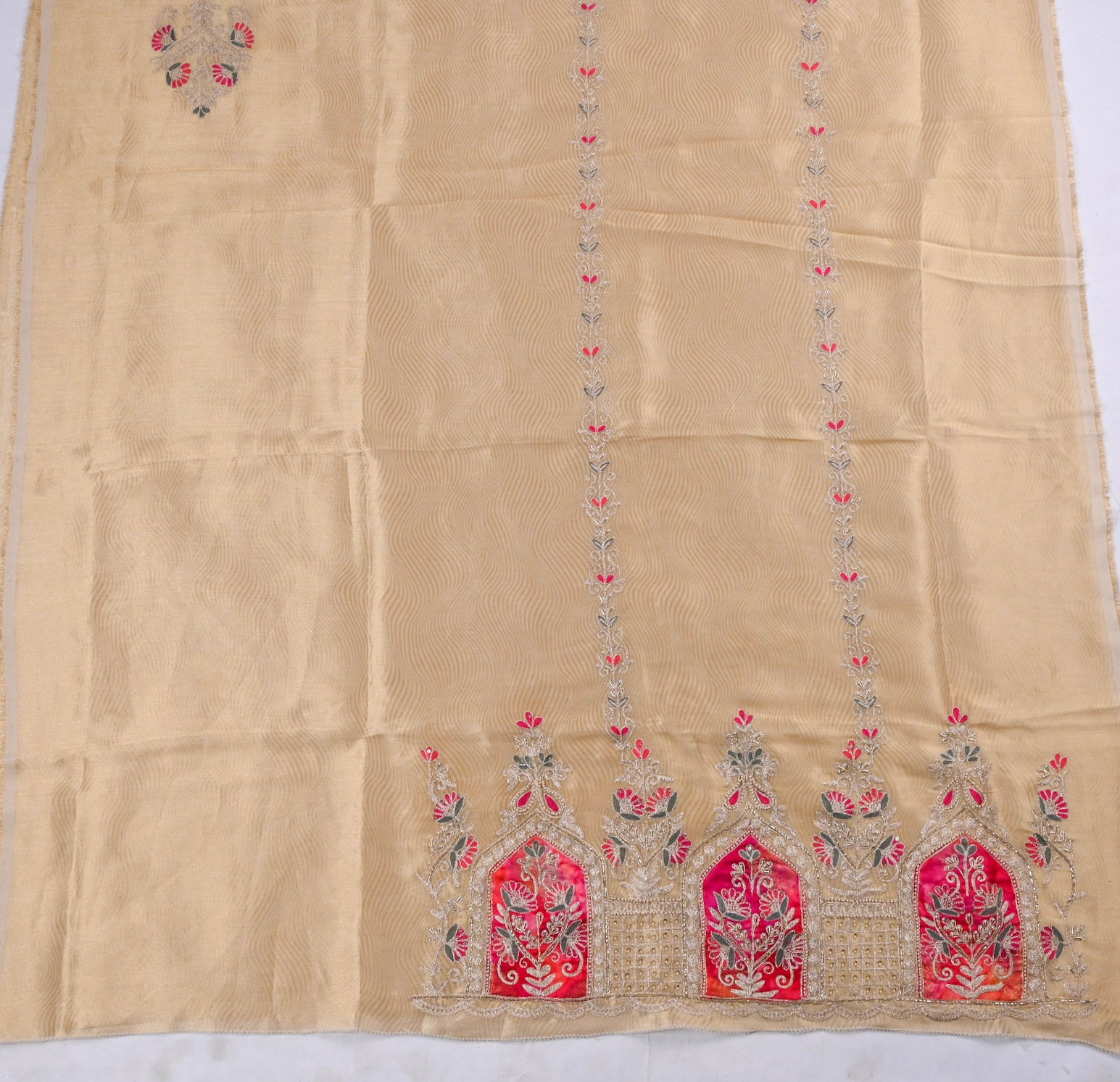 Banarasi Shimmer Beige Unstitched Suit