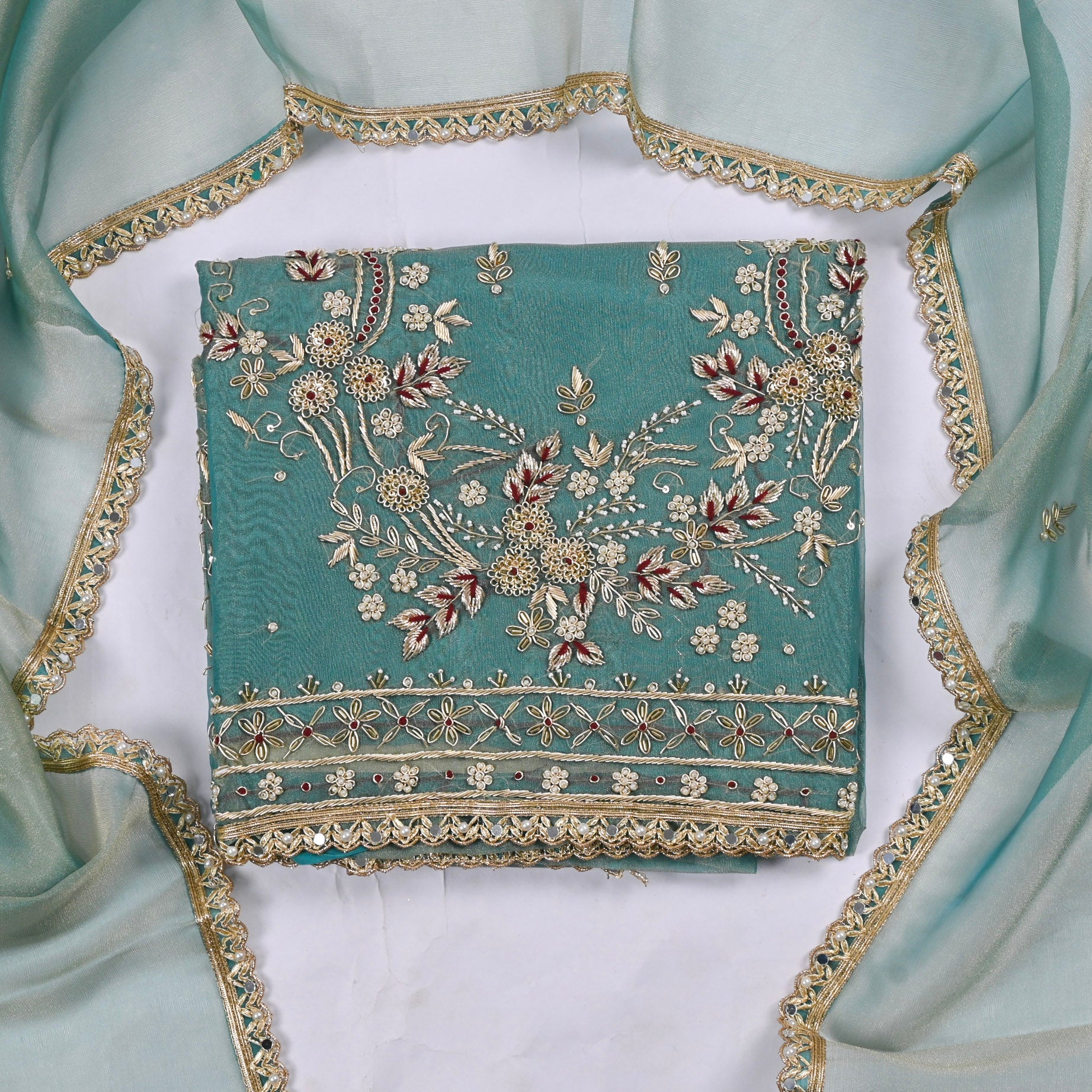Shimmer Ferozi Unstitched Suit