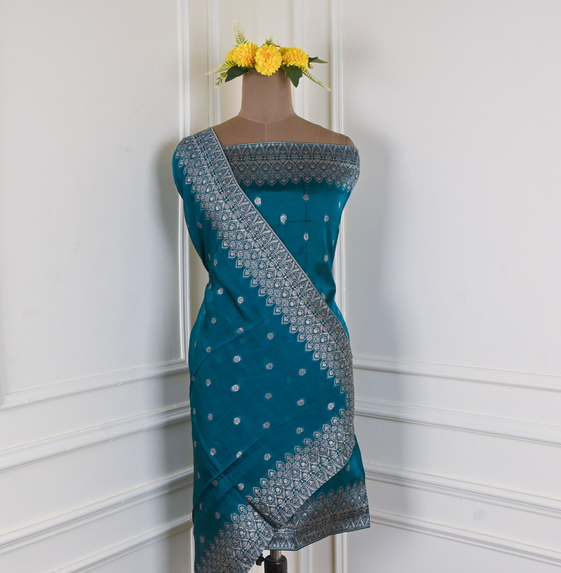 Banarasi Silk Blue Unstitched Suit