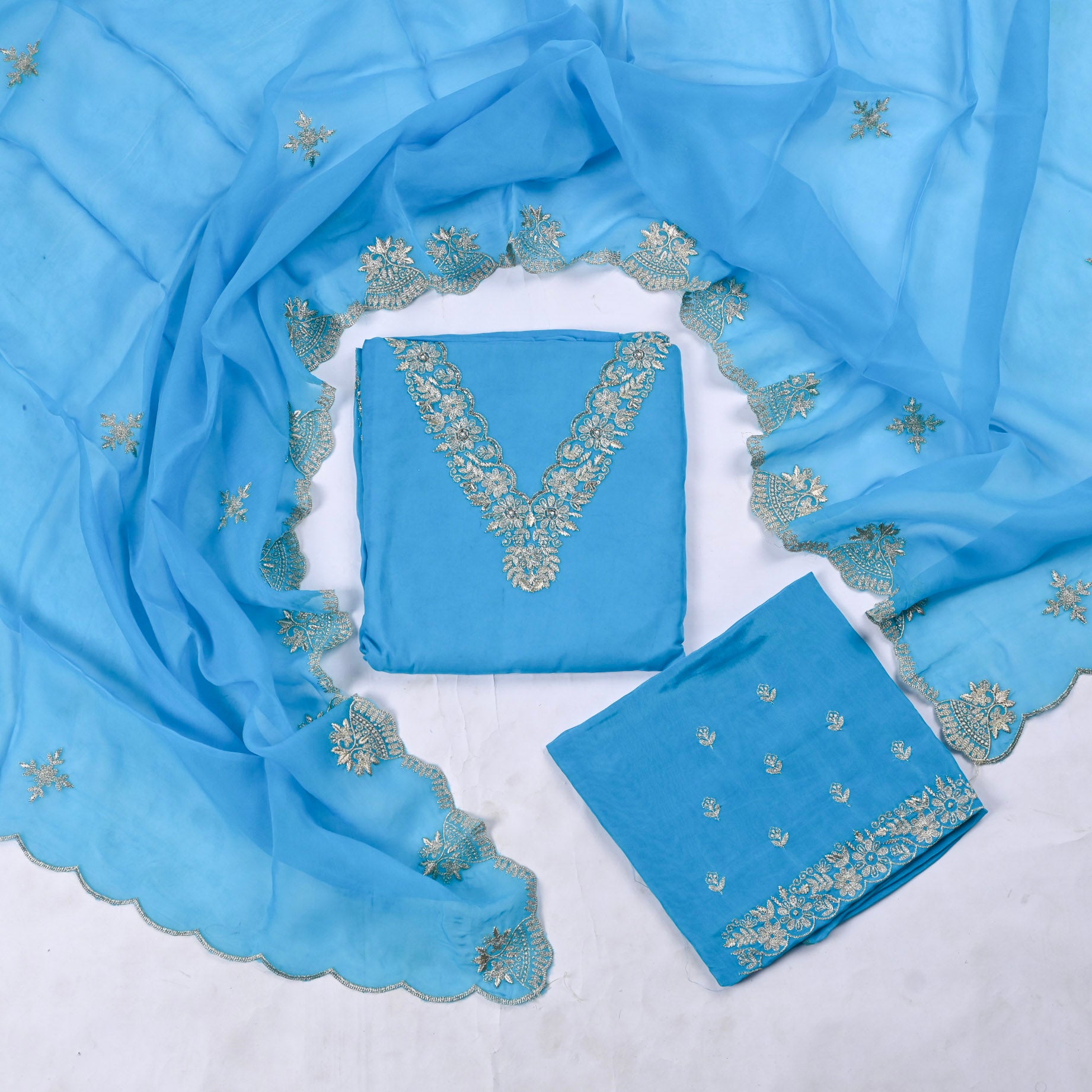 Organza Sky Blue Unstitched Suit