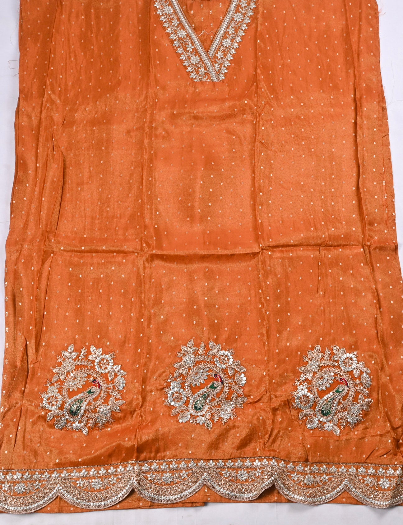 Banarasi Orange Unstitched Suit