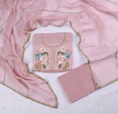 Organza Baby Pink Unstitched Suit