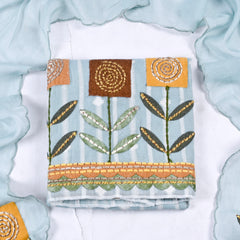 Mul Chanderi Cotton Sky Blue Unstitched Suit