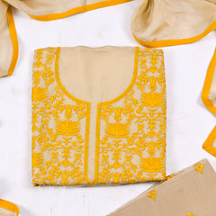 Organza Beige Unstitched Suit