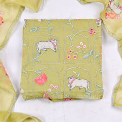 Mul Cotton Lime Unstitched Suit