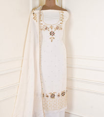 Organza White Unstitched Suit