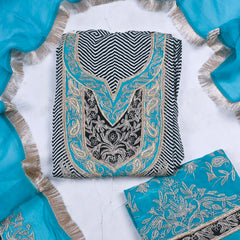 Organza Black & Sky Blue Unstitched Suit