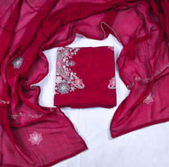 Organza Maroon Unstitched Suit