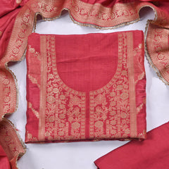 Banarasi Red Unstitched Suit