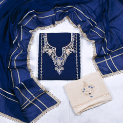 Khadi Navy Blue Unstitched Suit