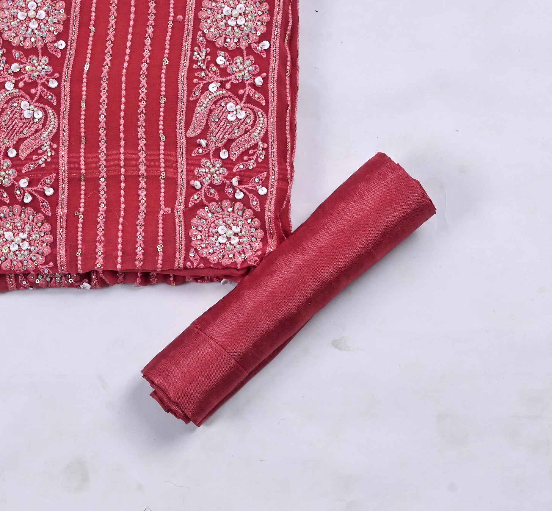 Georgette Red Unstitched Suit