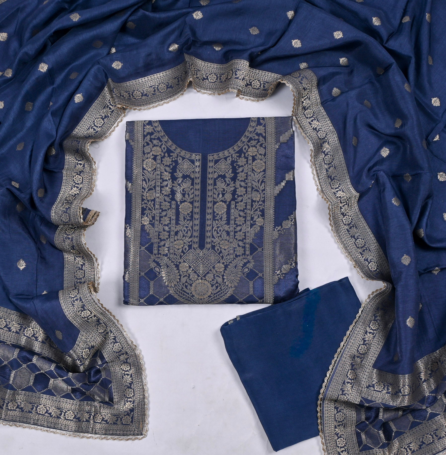 Banarasi Blue Unstitched Suit