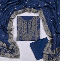 Banarasi Blue Unstitched Suit