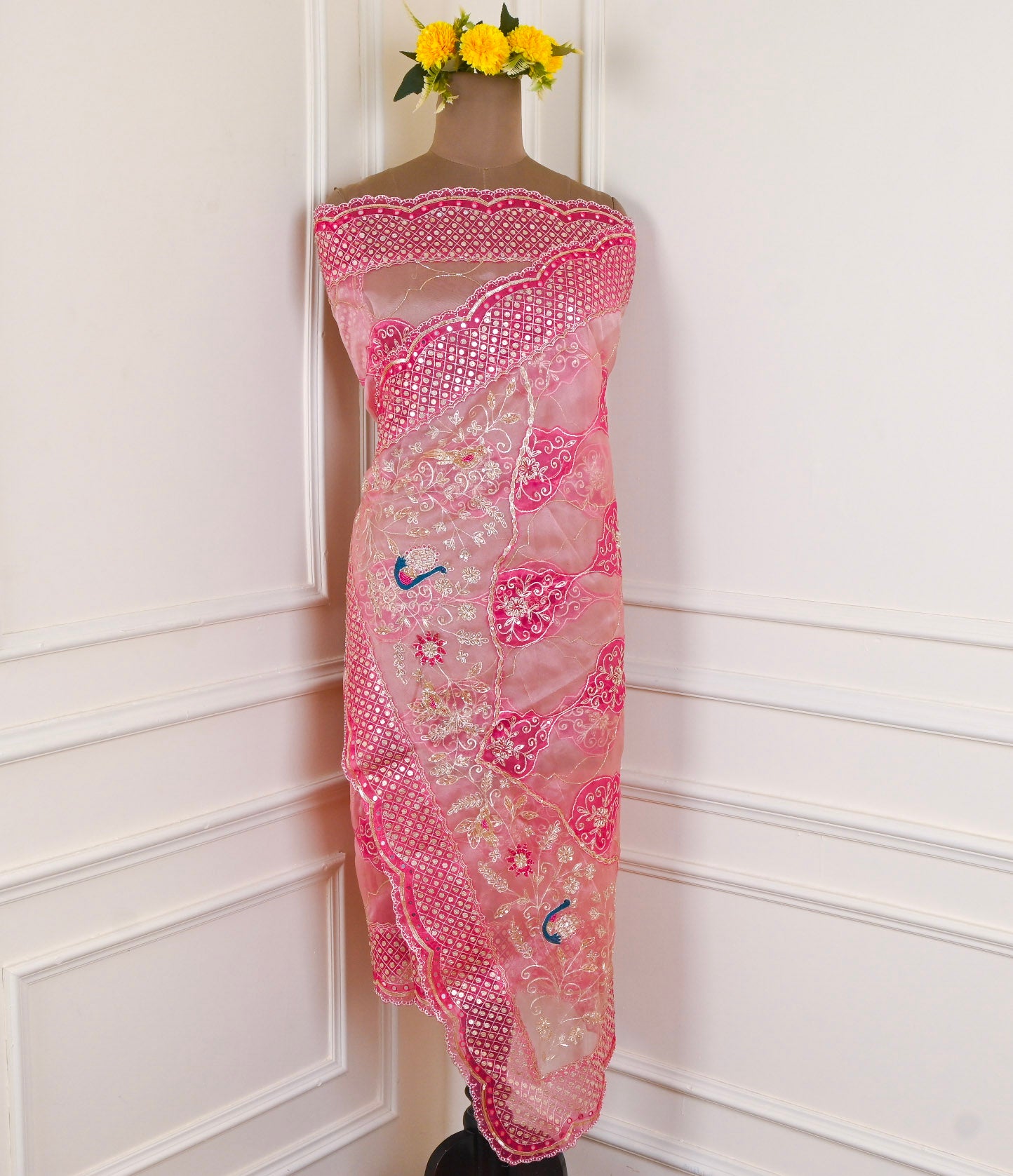 Glass Shimmer Pink Unstitched Suit
