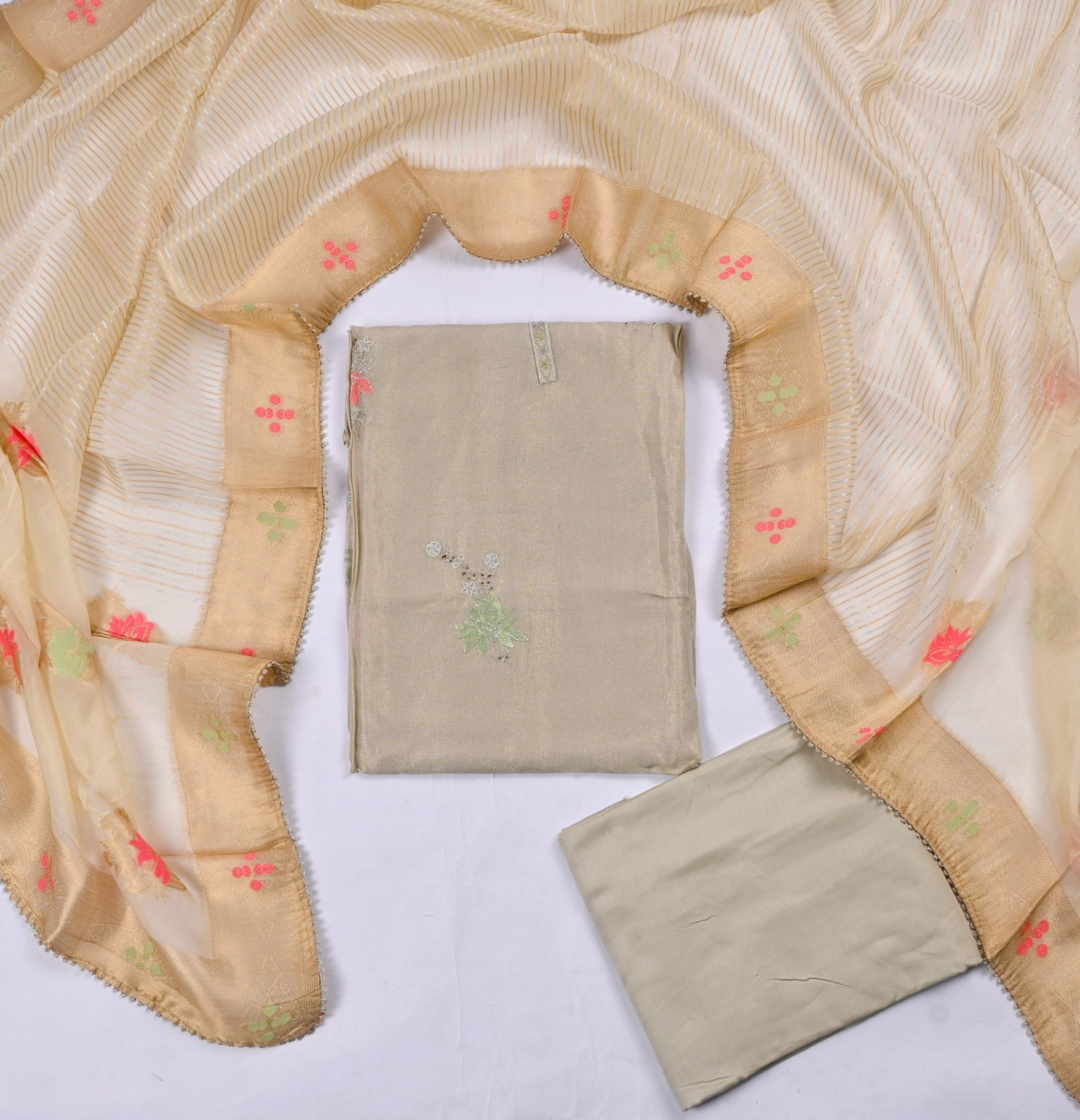 Shimmer Beige Unstitched Suit