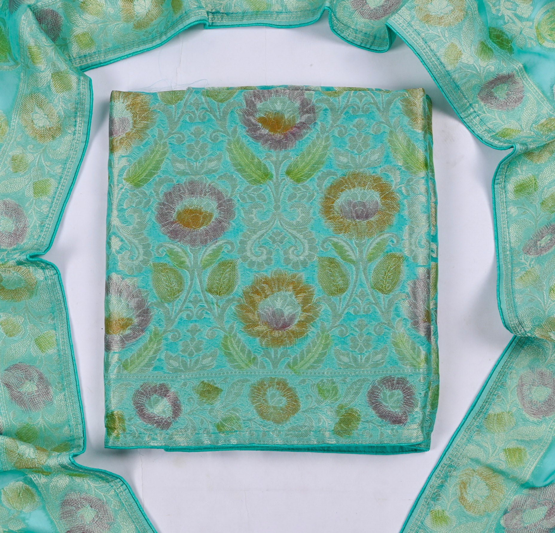 Banarasi Aqua Blue Unstitched Suit