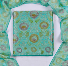 Banarasi Aqua Blue Unstitched Suit