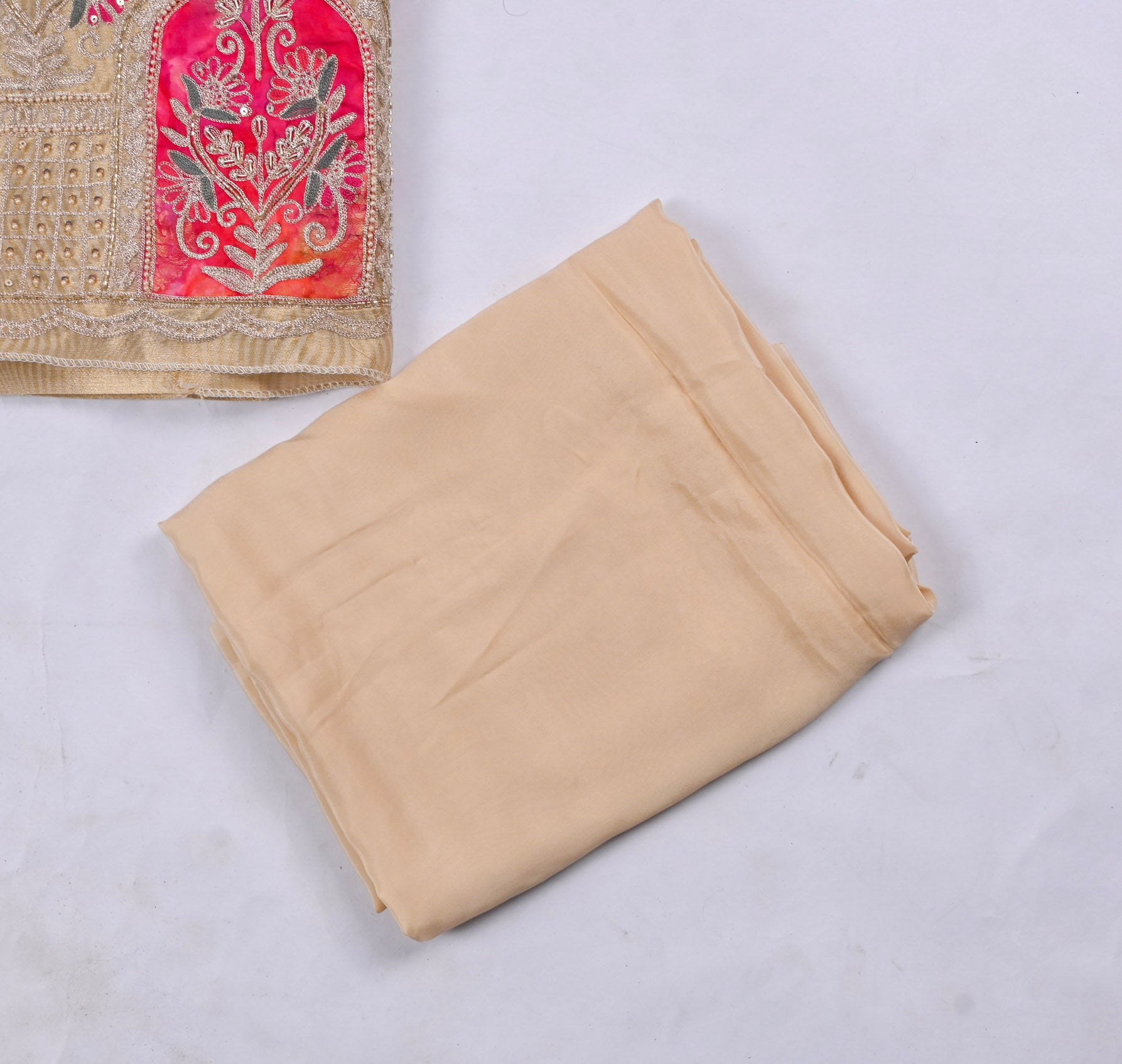 Banarasi Shimmer Beige Unstitched Suit