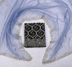 Glass Organza Black Unstitched Suit