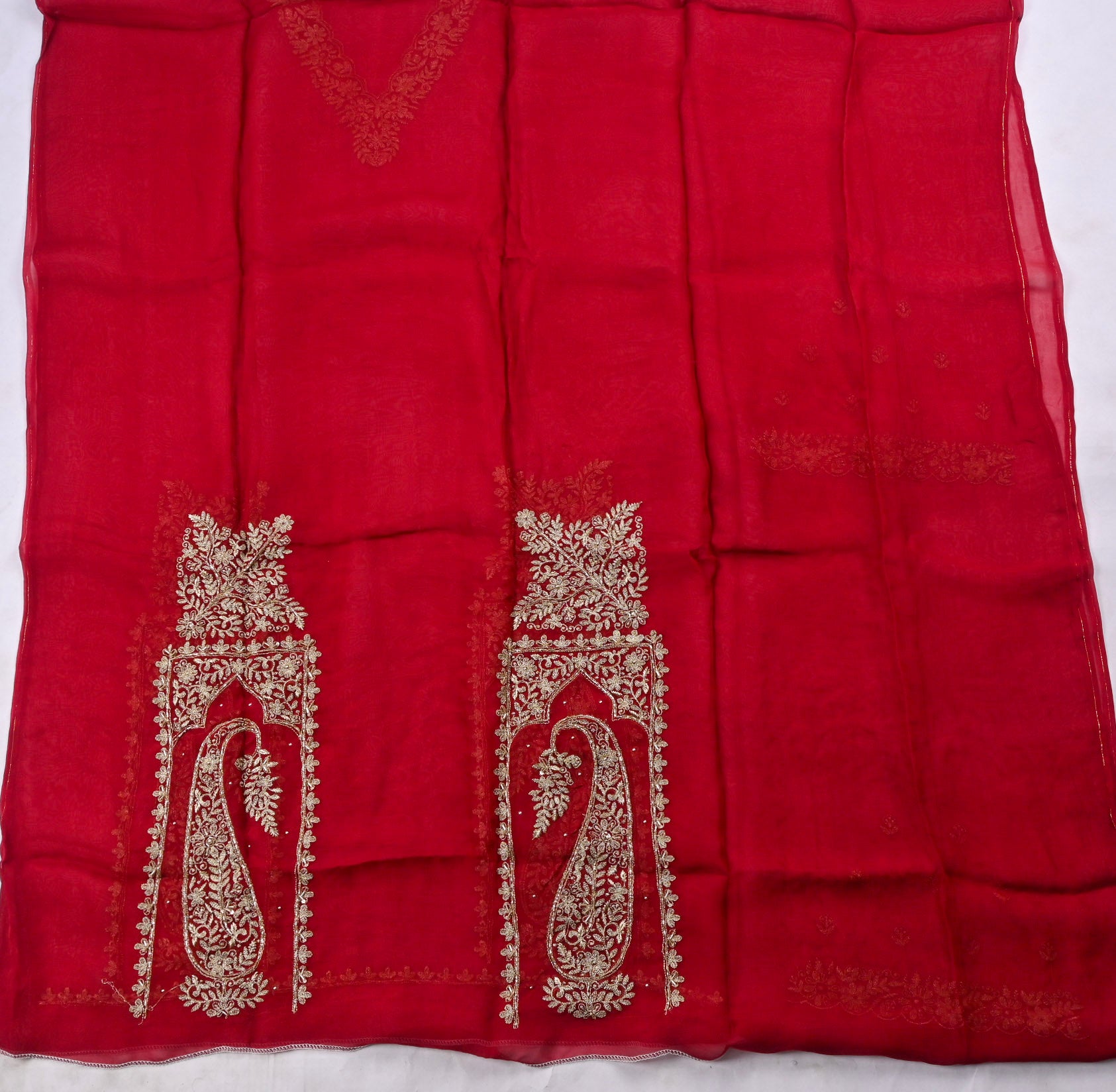 Organza Maroon Unstitched Suit