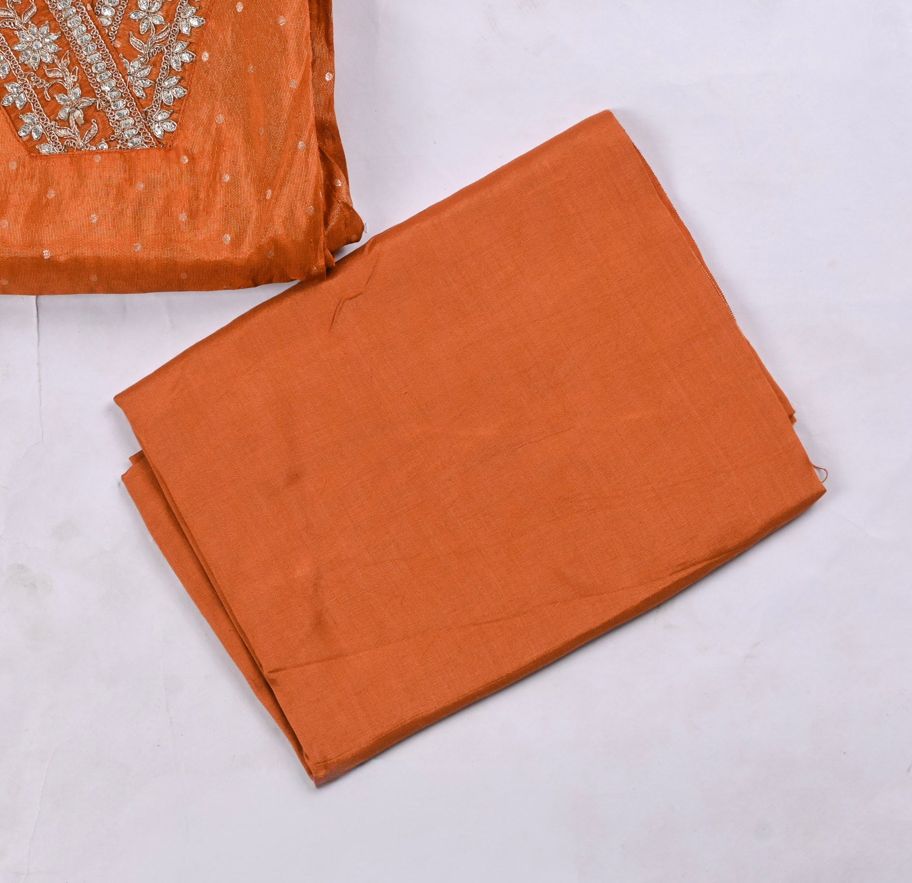 Banarasi Orange Unstitched Suit