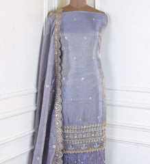 Shimmer Mauve Grey Unstitched Lehenga Suit