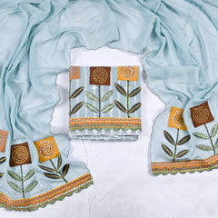 Mul Chanderi Cotton Sky Blue Unstitched Suit