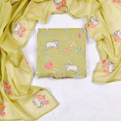 Mul Cotton Lime Unstitched Suit